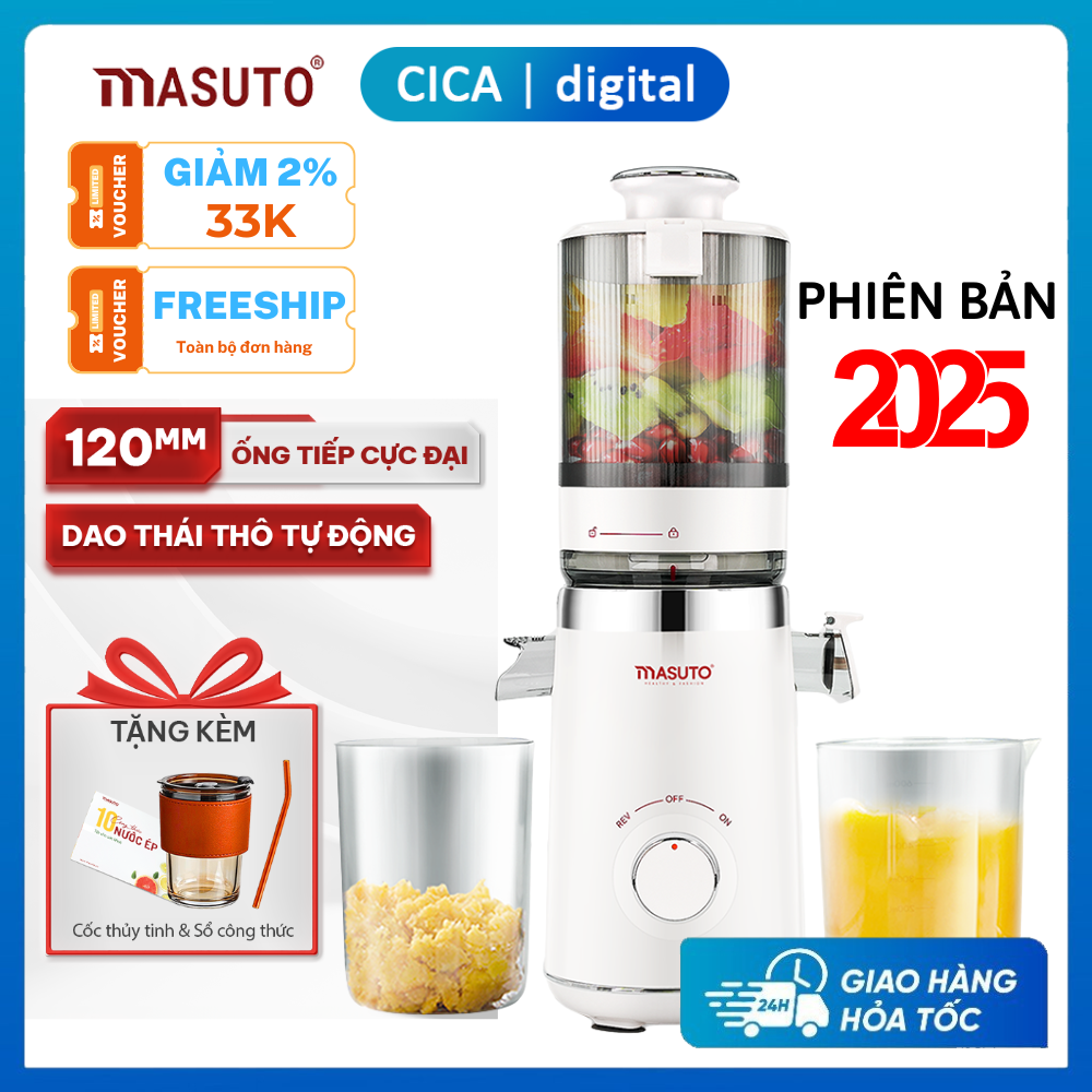 Máy ép chậm trái cây Masuto MS Fresh chính hãng (phiên bản 2025), Công suất 150W, Dung tích 1.2L, Ép kiệt bã đến 99%, Bảo hành 24 tháng