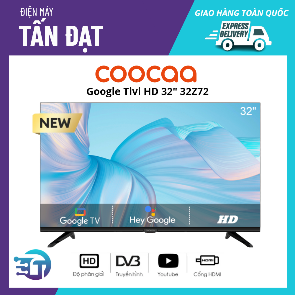 Coocaa Google Tivi 32 Inch 32Z72 (HDR10, Màn hình tràn viền, Giọng nói, Dolby Digital Plus, Game Mode, Eye Care) - Hàng chính hãng -Bảo hành 2 năm