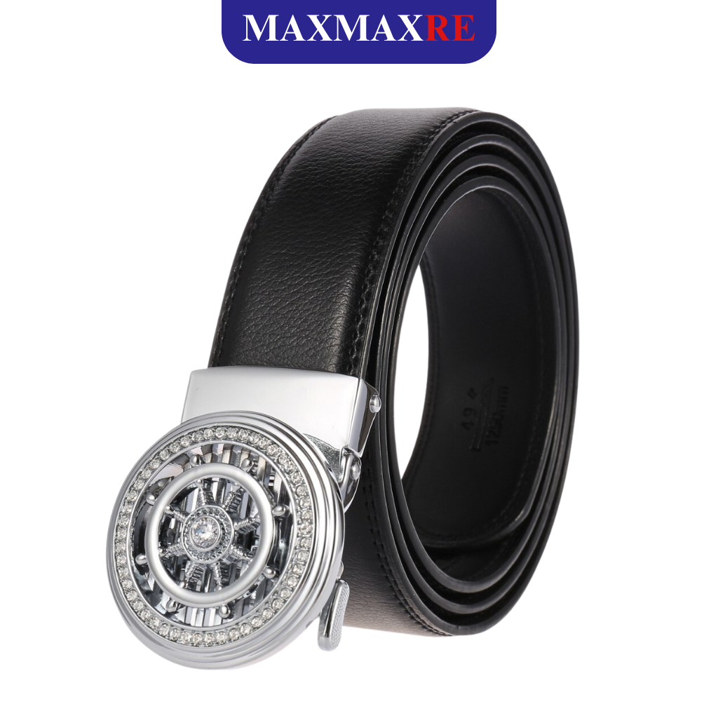 Thắt lưng nam, dây nịt nam khóa tự động mặt xoay đính đá hong cách sang trọng
