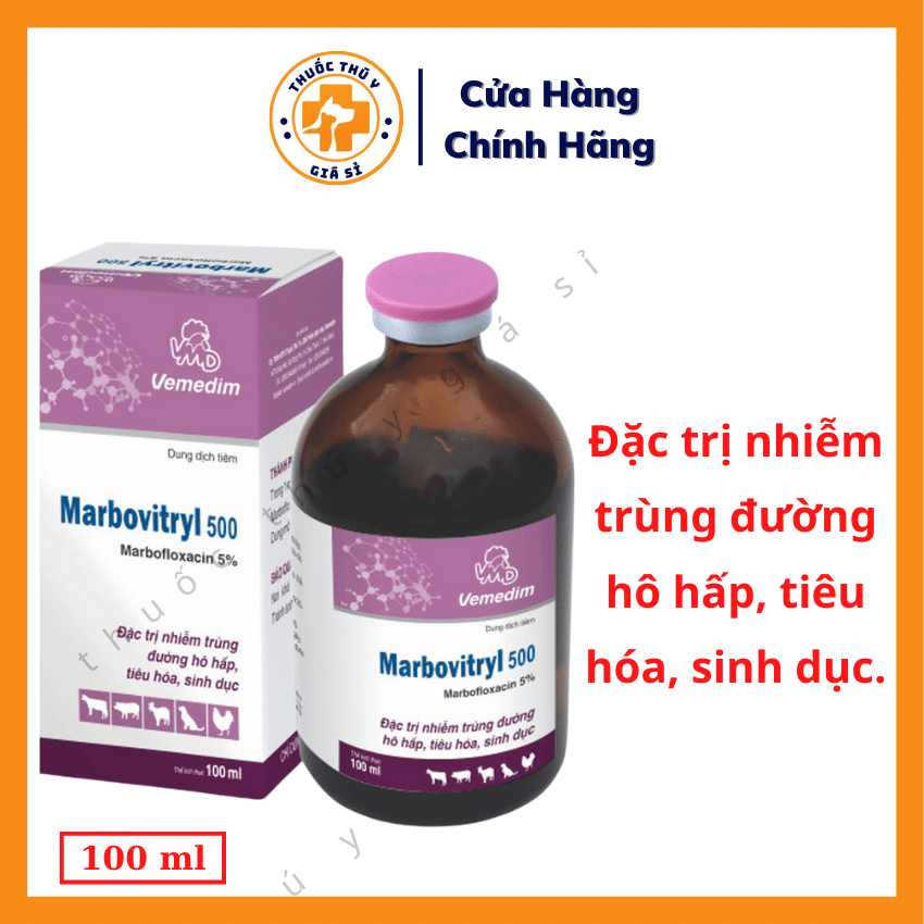"Hoàn tiền đến 10%" Vemedim Marbovitryl 500 100ml - Dùng Cho Nhiễm Trùng Đường Hô Hấp, Tiêu Hóa, Sinh Dục - Thú Y Giá Sỉ