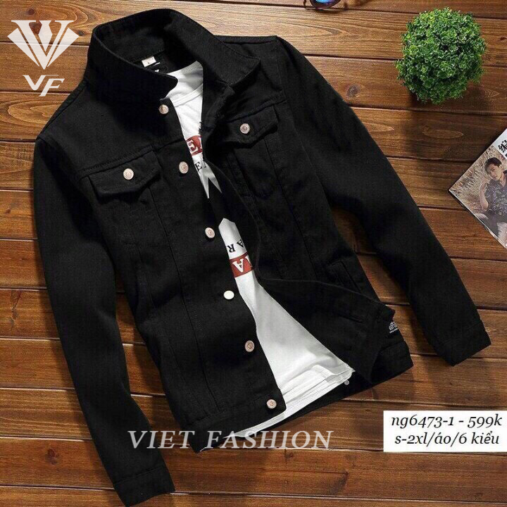 ÁO KHOÁC JEANS NAM THƯƠNG HIỆU CAO CẤP VIET FASHION VF AK ĐEN TRƠN