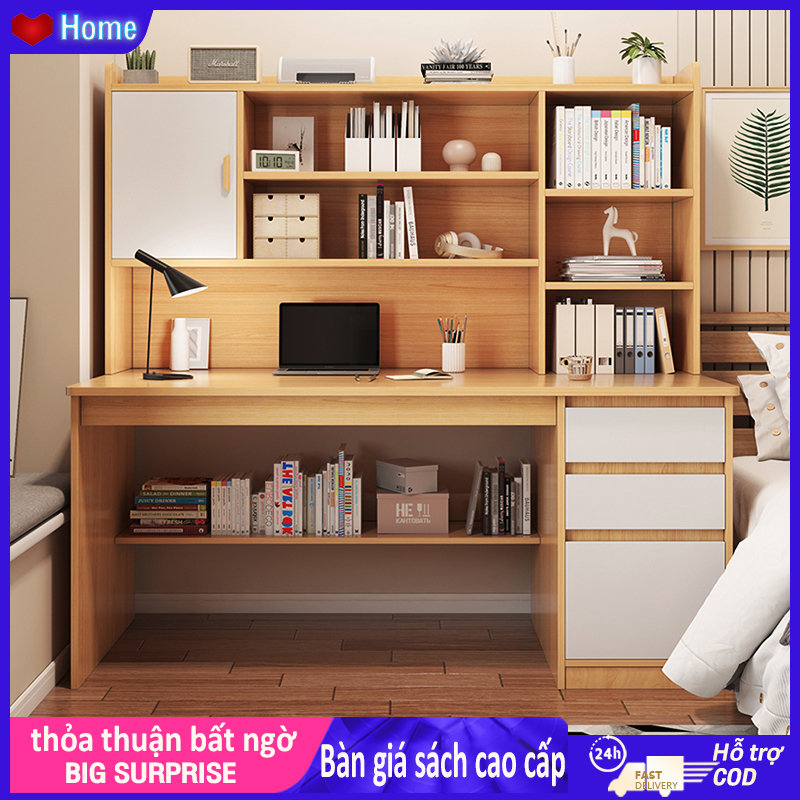 HOMESENCE bàn gỗ văn phòng bàn vi tính bàn vi tính 2 tầng bàn vi tính có hộc tủ bên dưới có cả giá sách lắp dễ dàng