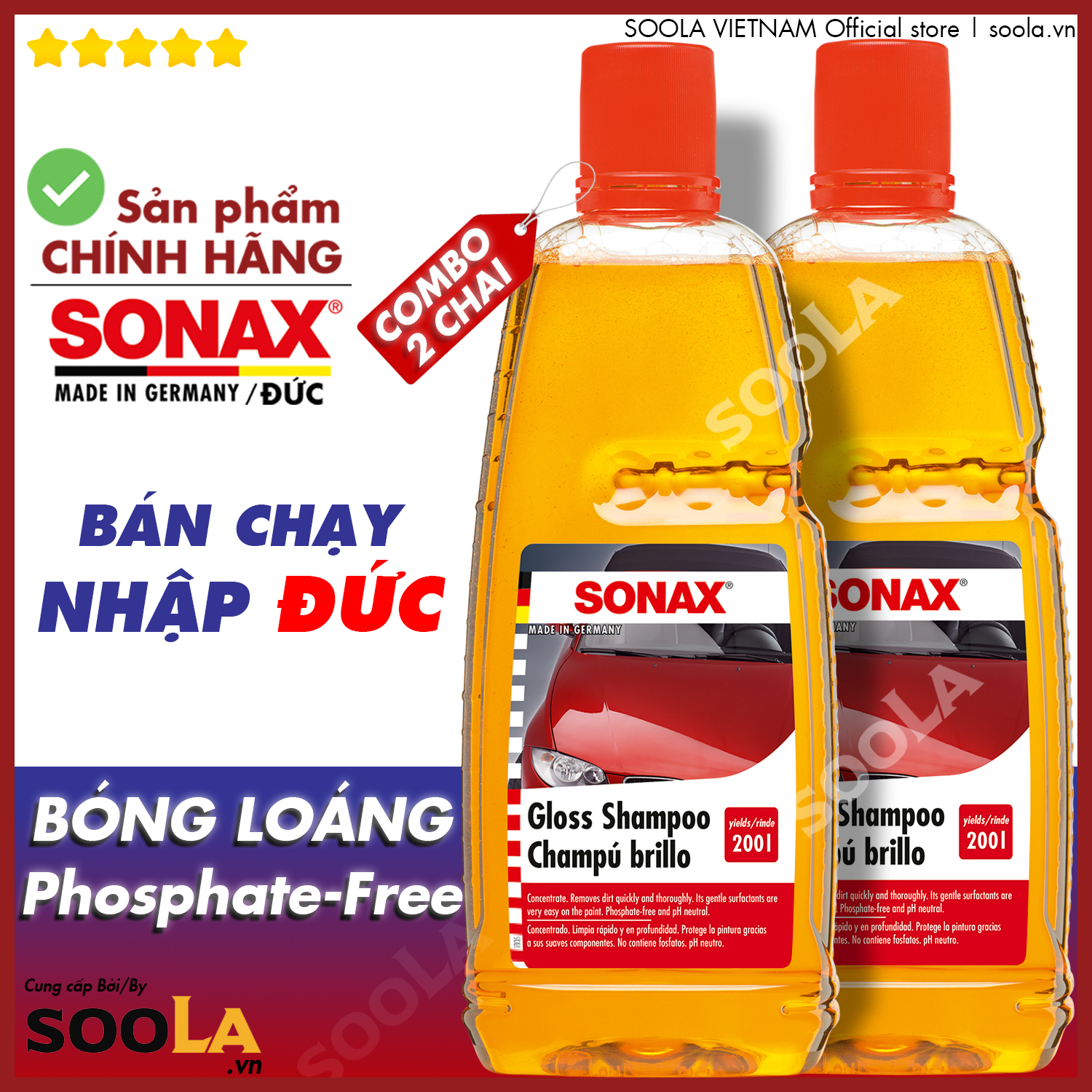 Combo 2 chai nước rửa xe sonax gloss shampoo chính hãng bọt tuyết, không ăn mòn nhập đức 1000ml 314300x2