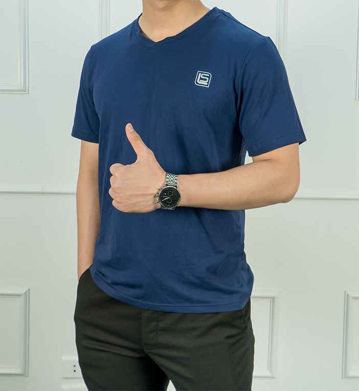 Áo thun nam áo Tshirt, áo phông  cotton, cổ tim, dáng suông, màu Xanh navy,  Luxsion PHstorehn69