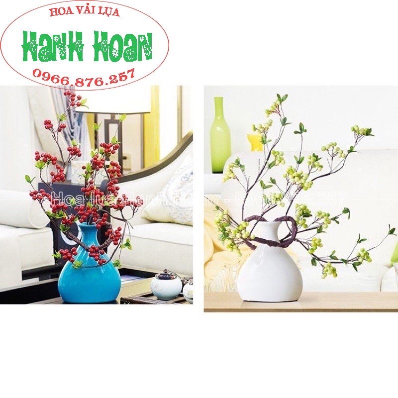 Cành tuyết quả thân cổ , cành quả cherry cao cấp- Hoa giả,hoa trang trí loại 1m