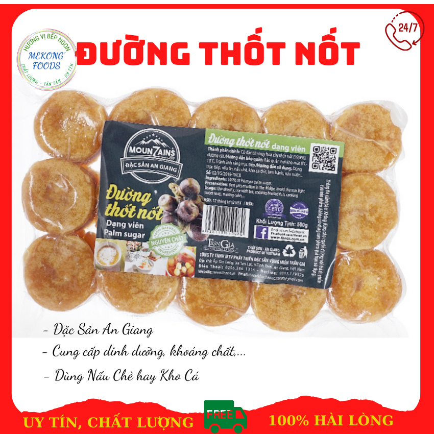 Đường Thốt Nốt Nguyên Chất Moutain Túi 500gram, Đặc Sản Thất Sơn An Giang (Dạng Viên)