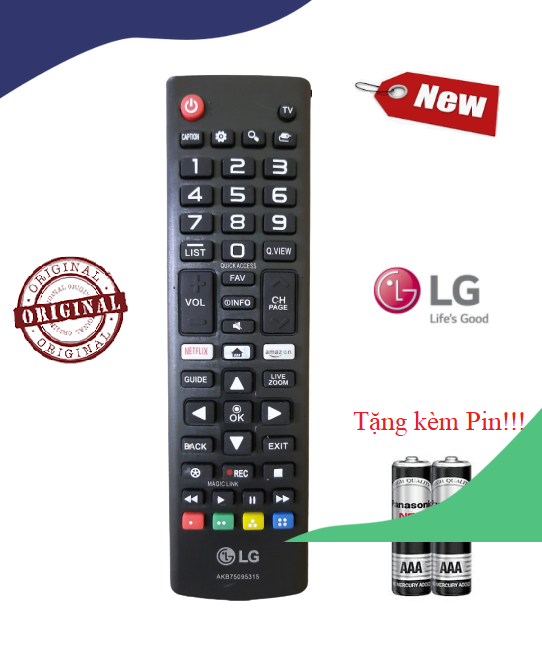 Điều khiển tivi lg akb75095315- hàng mới chính hãng lg 100% tặng kèm pin