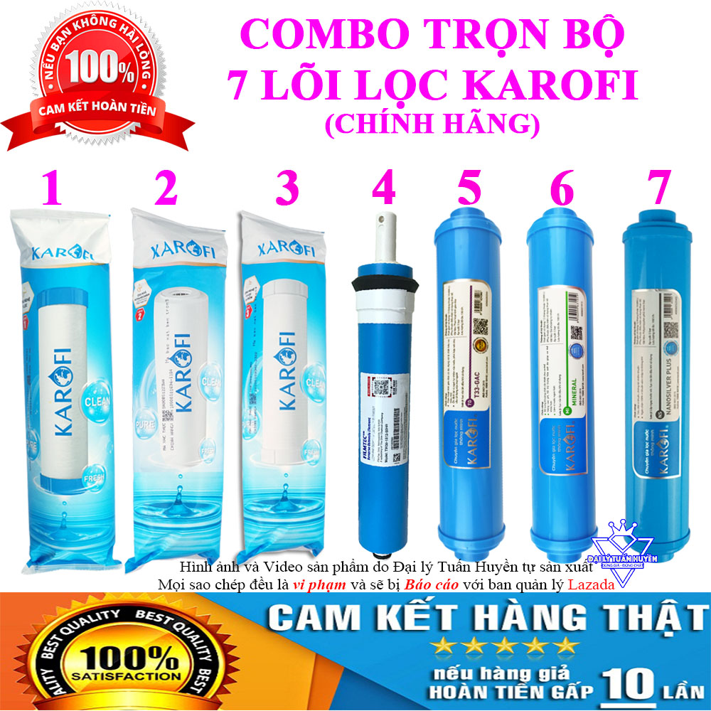 Trọn bộ Combo 7 lõi lọc nước Karofi chính hãng 1234567 - T33, Mineral, Nanosilver