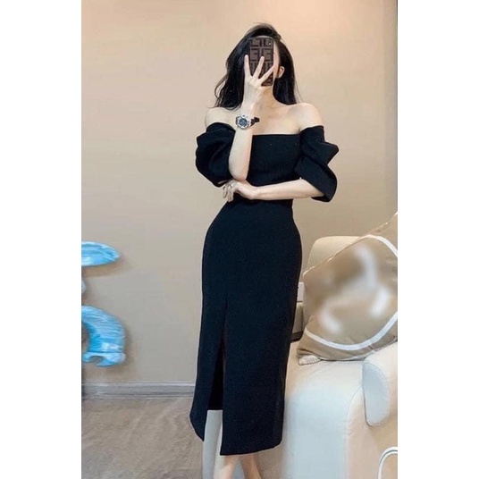 Váy/ đầm trễ vai dáng dài xẻ đùi quyến rũ