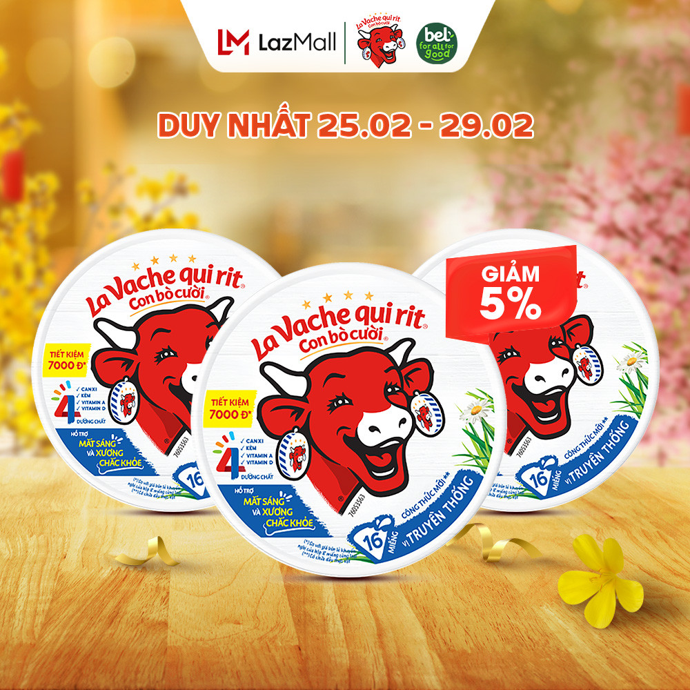 Phô mai Con Bò Cười (16 miếng) - COMBO 3 hộp bổ sung canxi