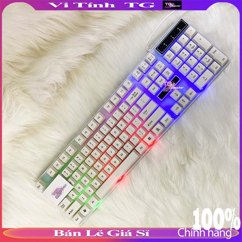 Combo bàn phím chuột giả cơ có led màu trắng giá rẻ vi tính tg cbgc21