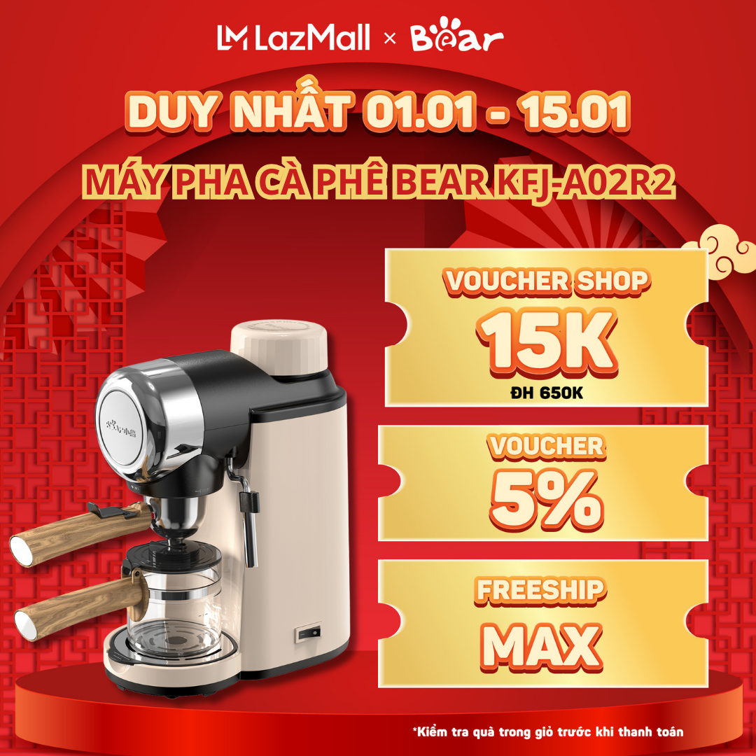 Máy Pha Cà Phê Mini Tự Động Bear KFJ-A06Q1, Dung Tích 0.6L, Máy Pha Cà Phê Bear KFJ-A02R2, Áp Suất, Tự Động Tạo Bọ