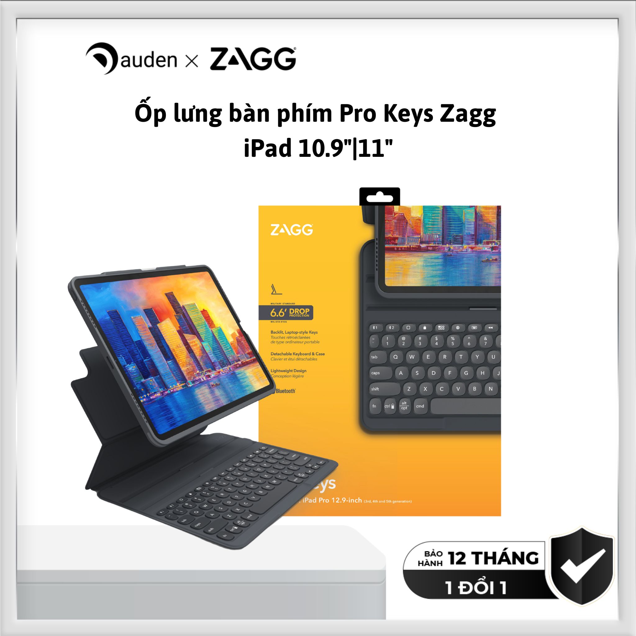 Ốp lưng kèm bàn phím zagg pro keys ipad 10.9 inch | ipad pro 11 inch m1,m2 - hàng chính hãng