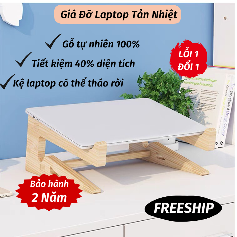 Giá đỡ laptop giá đỡ tản nhiệt laptop chất liệu bằng gỗ cao cấp leon store