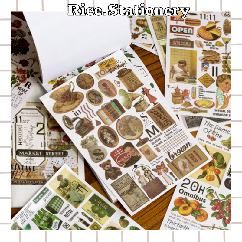Sổ Sticker A5 Phong Cách Retro Vintage không trùng mẫu tự cắt ricestationery