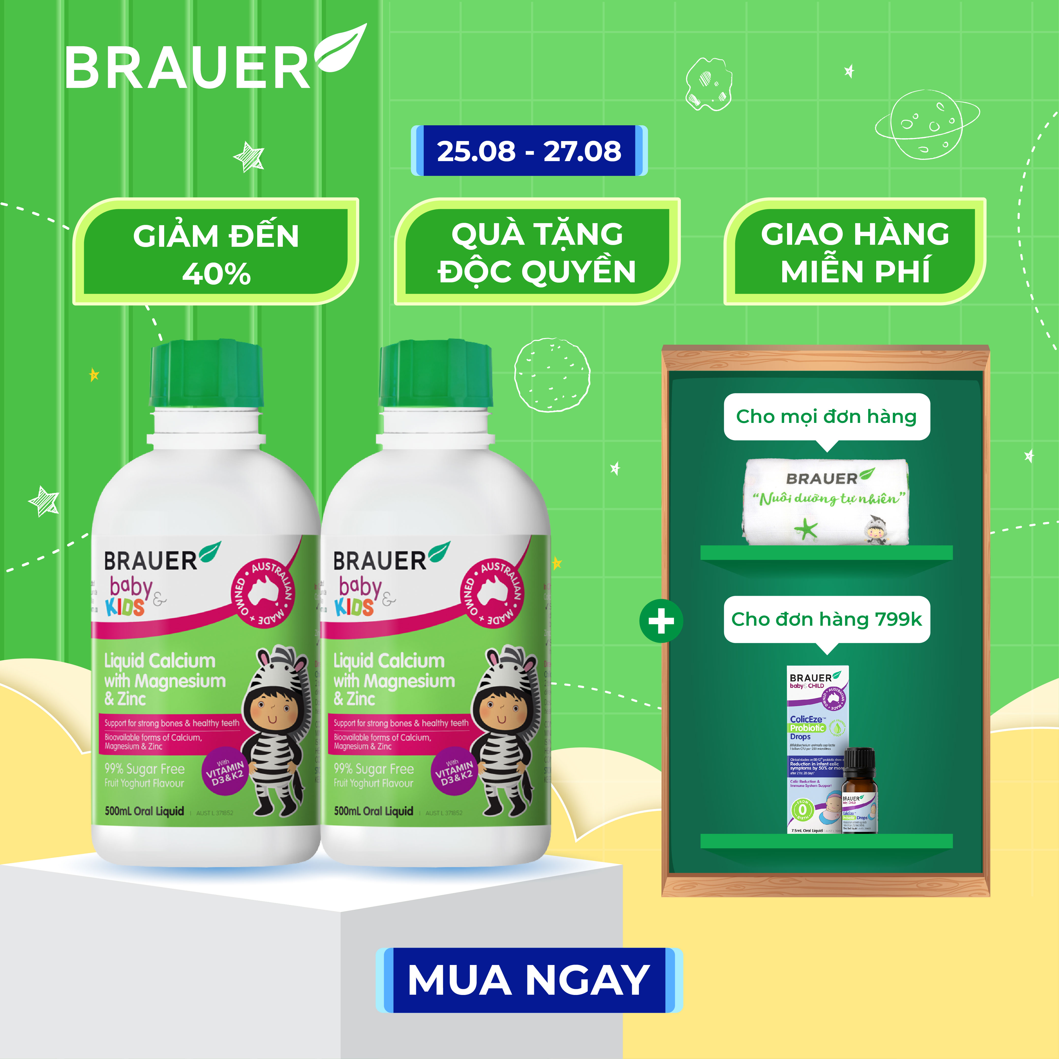 Combo 2 chai Hỗn hợp Vitamin Canxi, Magie và Kẽm cho trẻ từ 1 tuổi