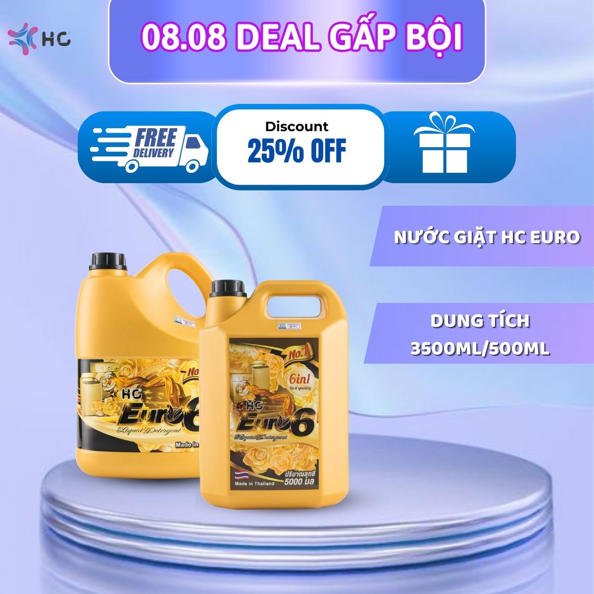 Nước giặt xả hc euro vàng 6 in 1 chuẩn hàng nội địa thái lan kháng khuẩn chống ẩm mốc
