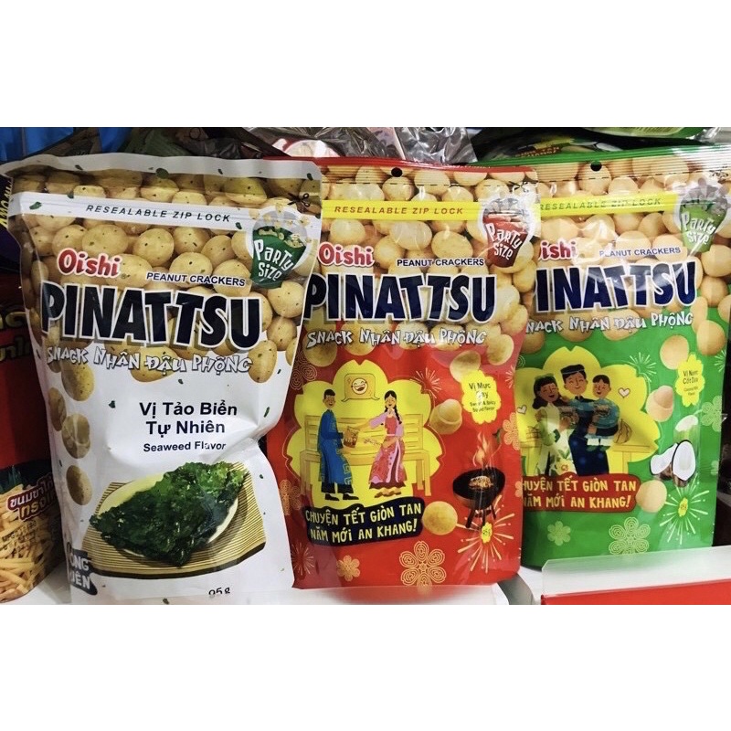 Snack nhân đậu phộng oishi pinattsu vị cốt dừa/mực cay 95g