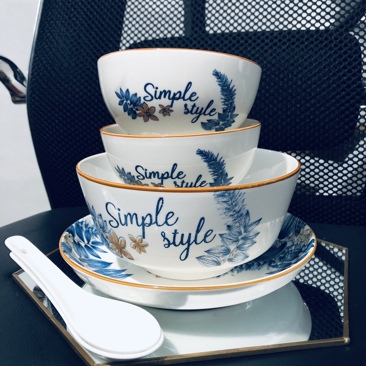 Set 4 món bát đĩa gốm sứ Simple Life - Bộ tô chén dĩa làm quà tặng