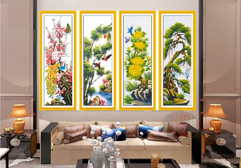 TRANH THÊU TỨ QUÝ TÙNG CÚC TRÚC MAI mn0122 (146x100)