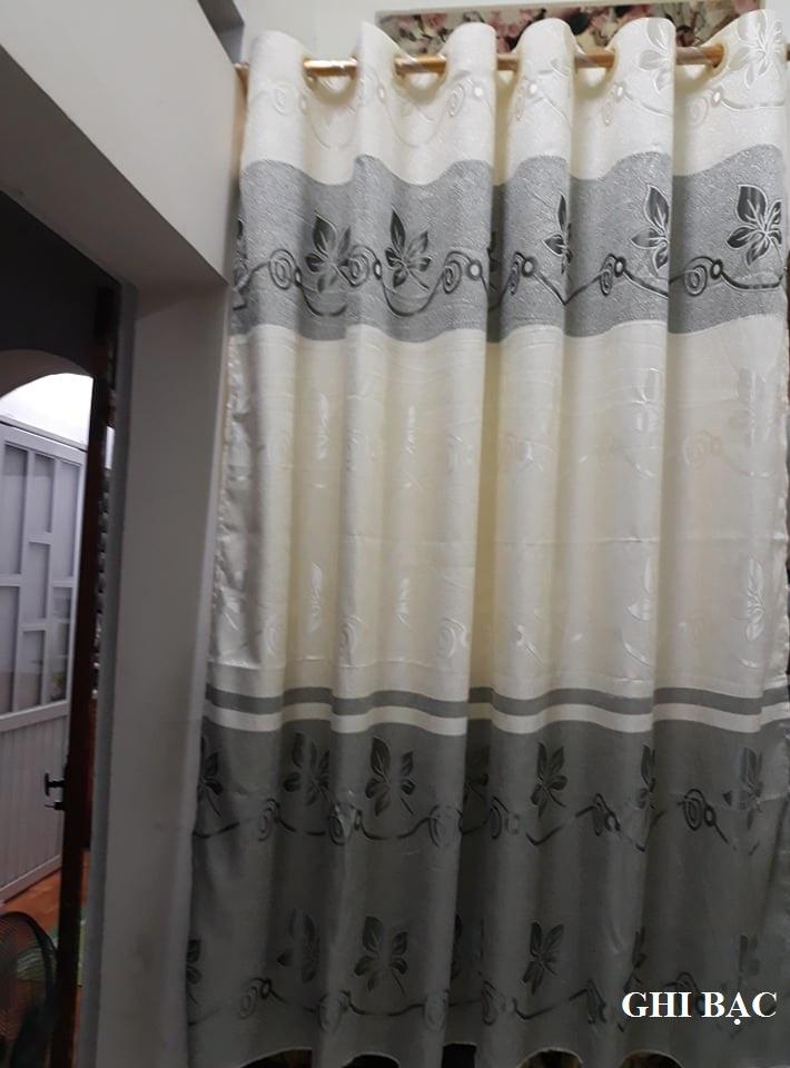 Bộ 2 rèm cửa cao cấp nhiều kích thước gấm rêu, ghi