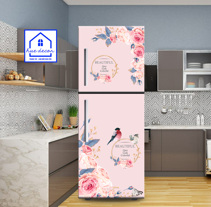 Miếng dán decal tủ lạnh - Máy lạnh - máy giặt  hoa hồng pháp thương hiệu Huedecor-  chất liệu  cao cấp siêu bền chống nước, nấm mốc - màu sắc nhẹ nhàng, trẻ trung  phù hợp với mọi không gian
