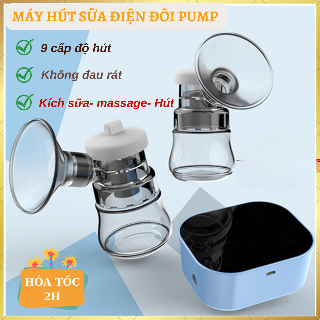 Máy hút sữa, máy vắt sữa, máy hút sữa điện đôi, máy hút sữa cầm tay, dụng cụ hút sữa mẹ 9 cấp độ hút masage nhẹ nhàng không gây đau rát