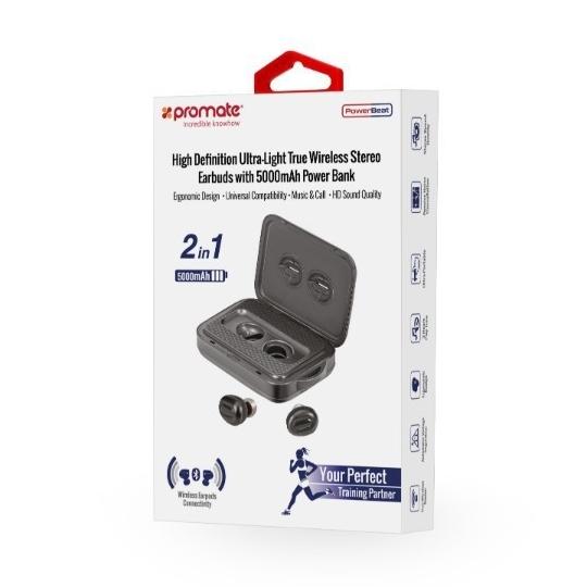 Tai nghe Bluetooth không dây Promate PowerBeat kiêm sạc dự phòng 5000mAh