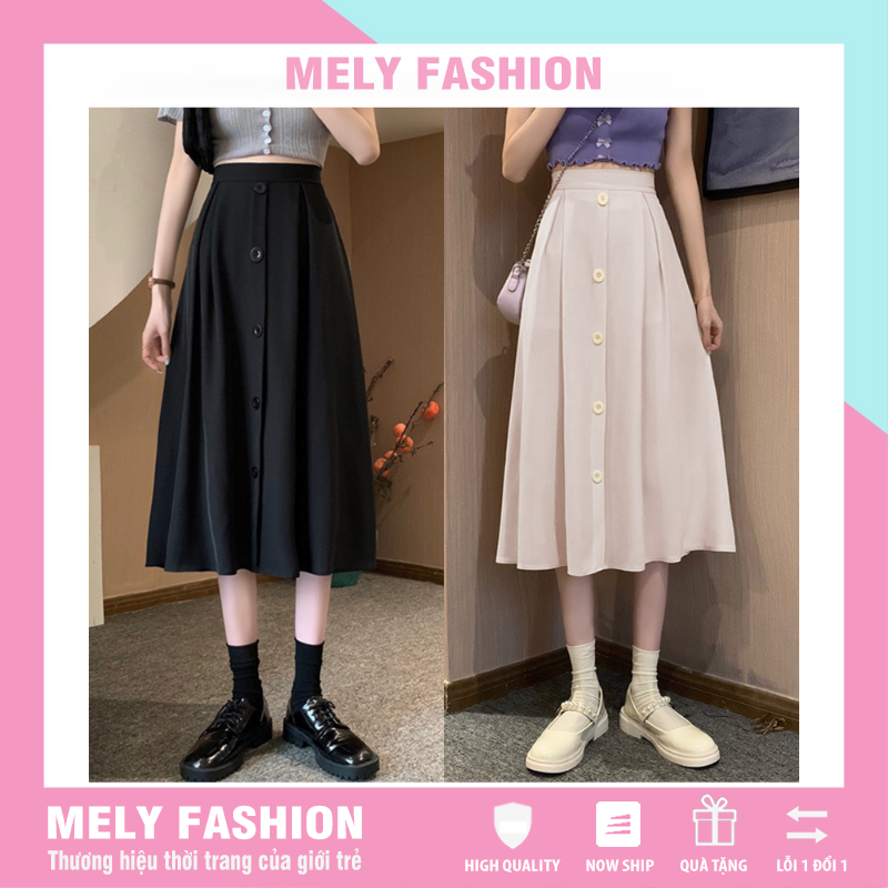 Chân váy dài qua gối Midi họa tiết 5 khuy nổi bật phong cách trẻ trung năng động có bigsize Mely Fashion CV27
