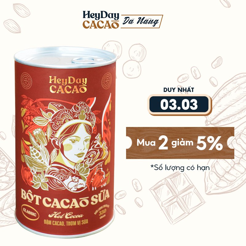 Bột cacao sữa Classic - Đậm cacao, thơm vị sữa Lon 350g - Heyday Cacao