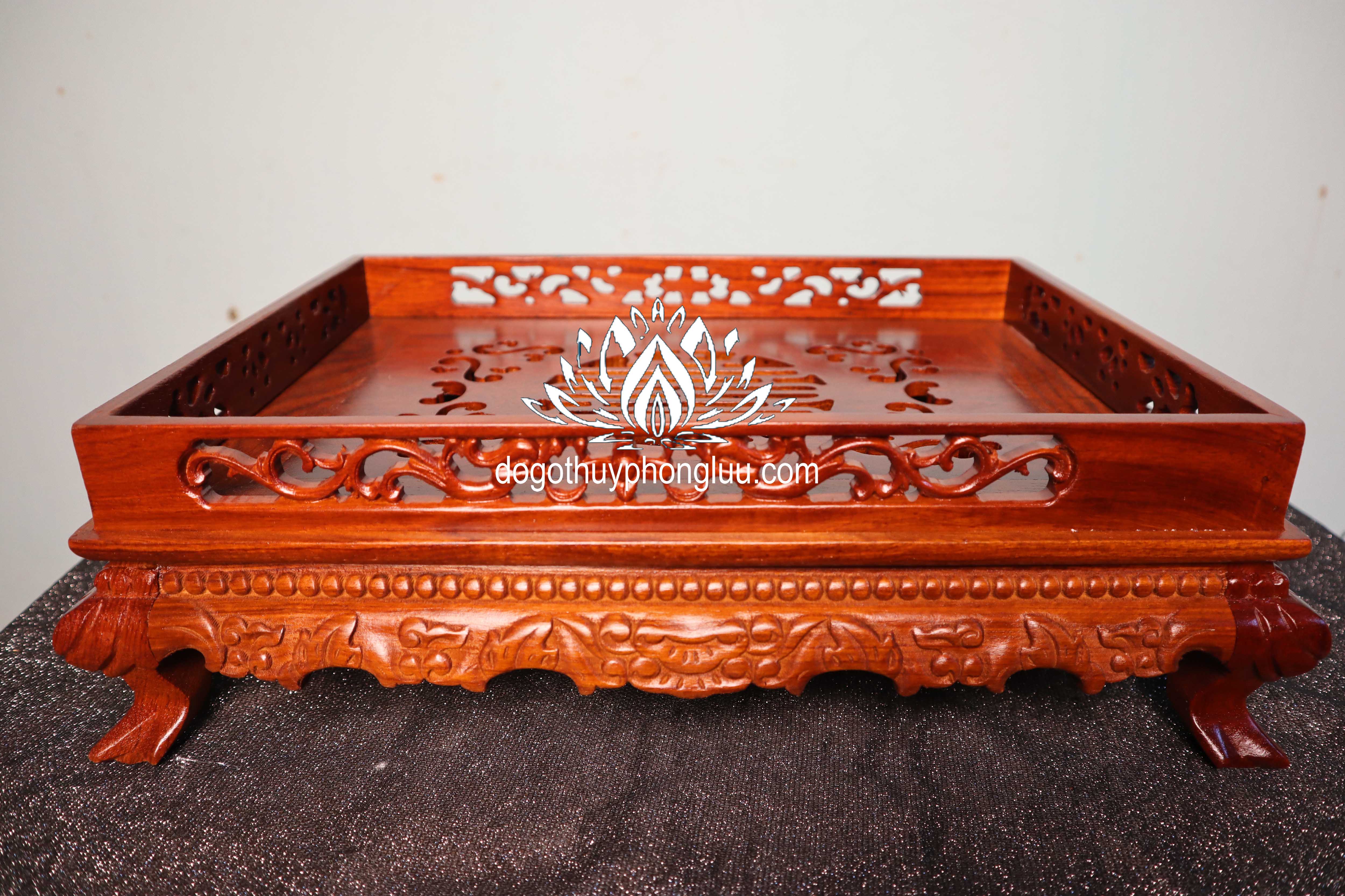 Khay trà rồng trầu,Khay trà chân quỳ gỗ hương cao 12cm cỡ 45x35 và 38x36