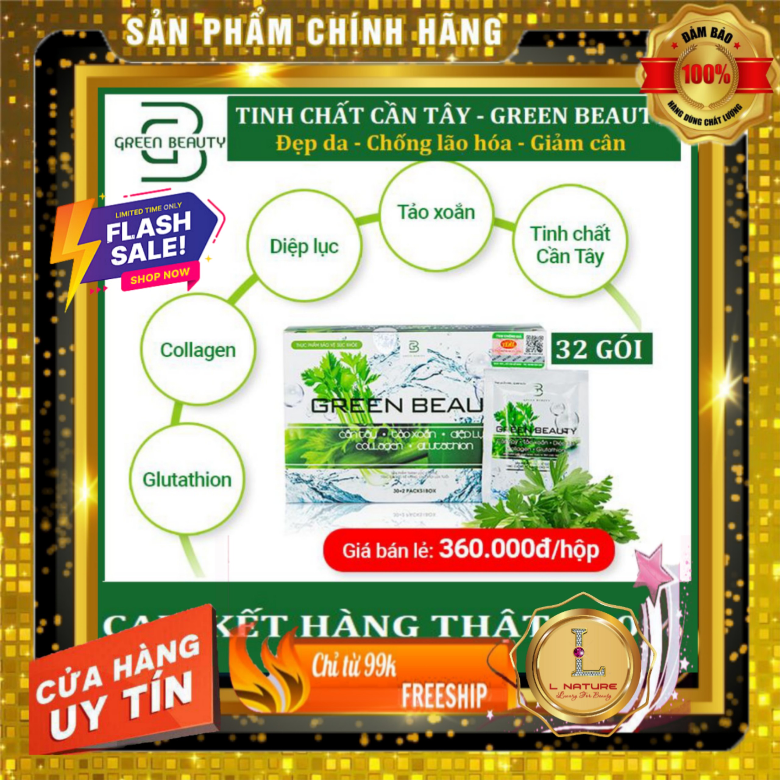 1 Hộp nước ép cần tây Green Beauty, giữ dáng, giảm cân, đẹp da, tăng cường nội tiết tố nữ