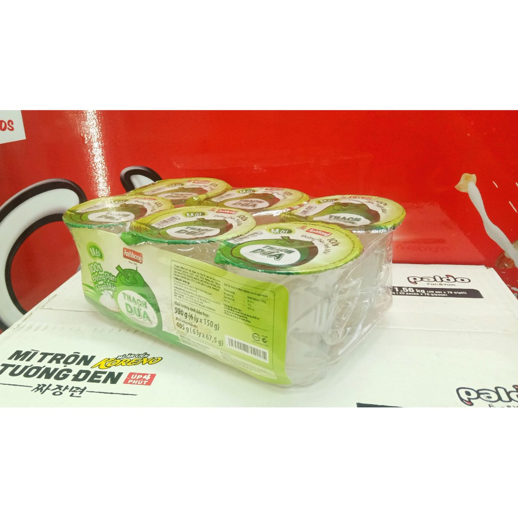 Thạch dừa ánh hồng, lốc 6 ly mỗi ly 150gr.