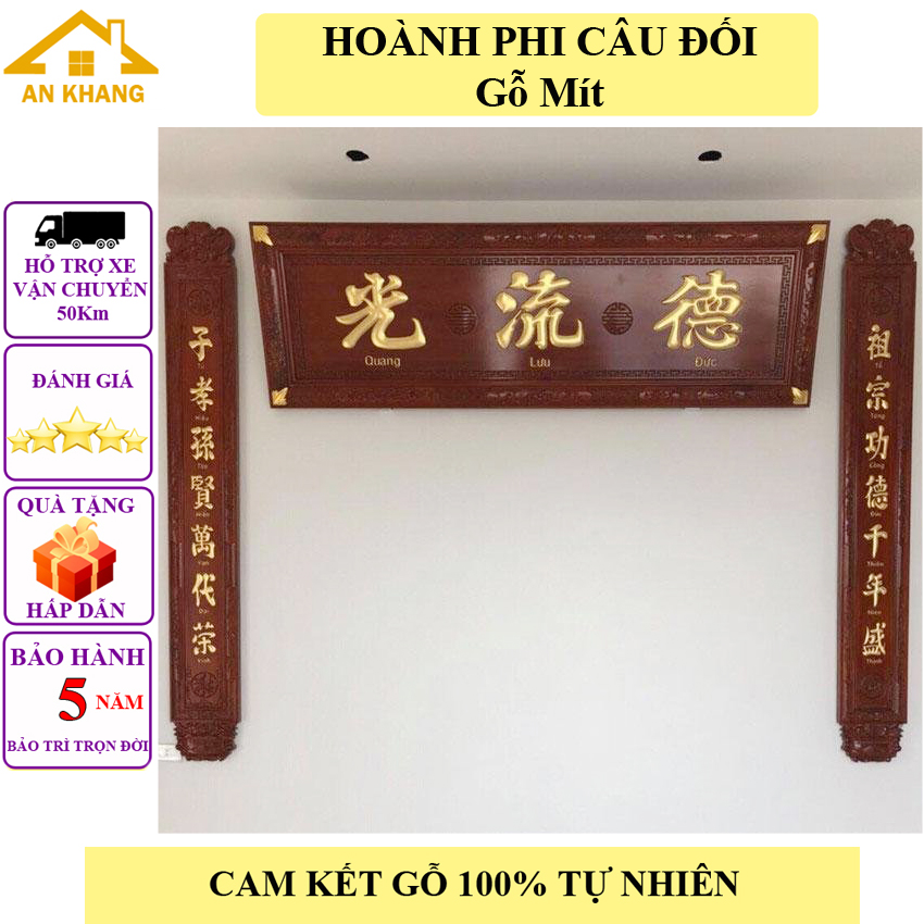 Hoành Phi Câu Đối Gỗ Mít TM023 - Bàn Thờ Gia Tiên Hàng Vip Không Rác, Sơn PU Chống Chầy Xước ,Tặng Tam Sơn. Bảo Hành 5 năm