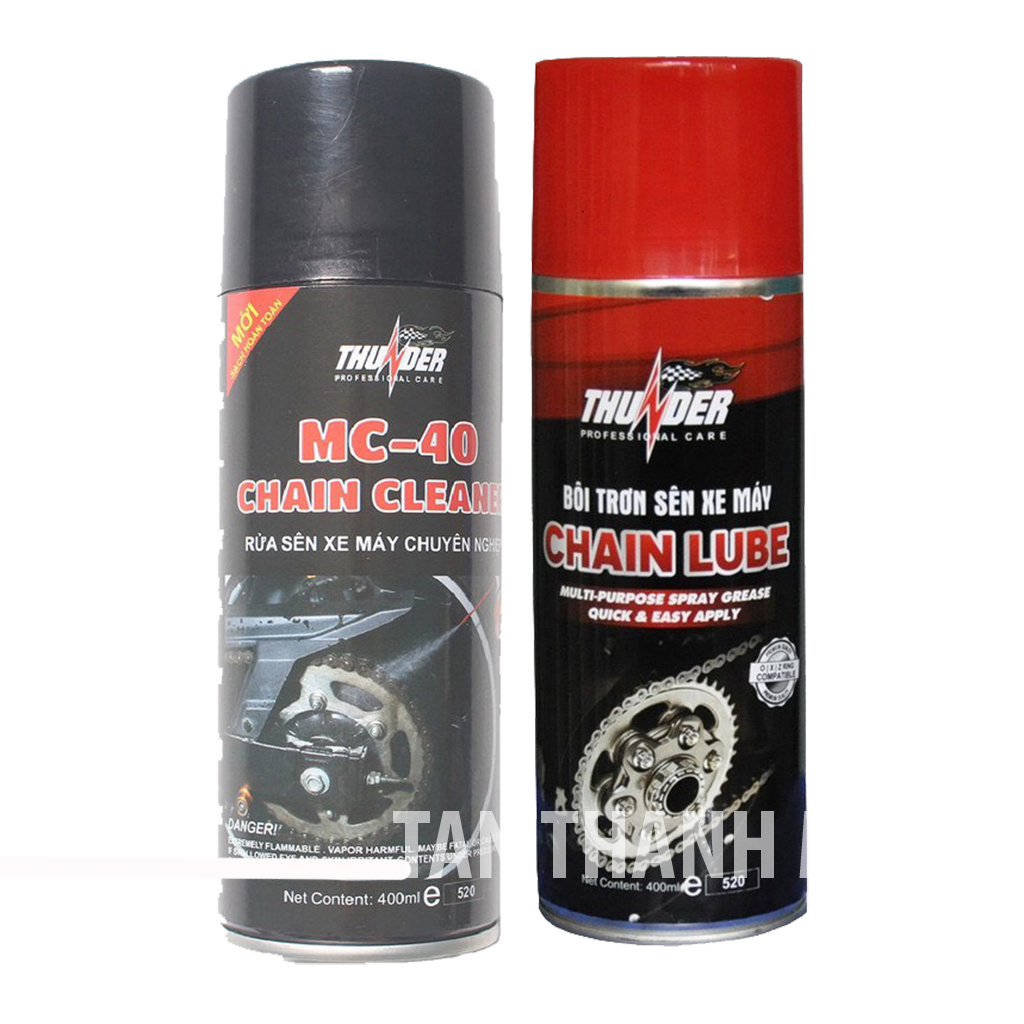 Bộ sản phẩm vệ sinh sên mc-40 400ml, bôi trơn dưỡng sên thunder chain lube 400ml-pttt