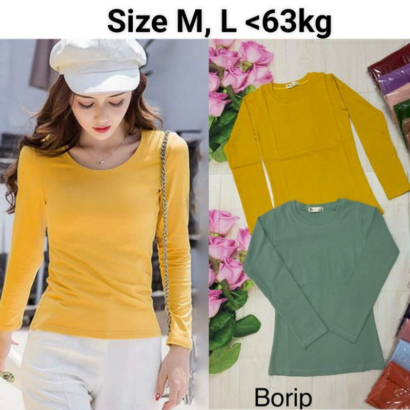 Áo thun nữ trơn cổ tròn ôm body dài tay atdctr size <63kg