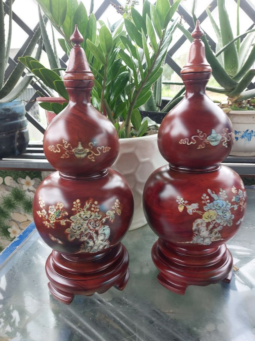 Cặp lục bình hồ lô cẩn hoa gỗ lim cao 30-40 cm vvv