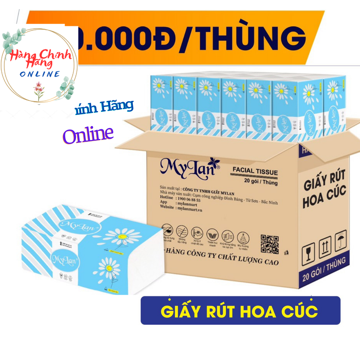Giấy Mylan Giấy Ăn, Giấy Rút Hoa Cúc 4 Lớp 1 thùng 20 gói Siêu Tiết