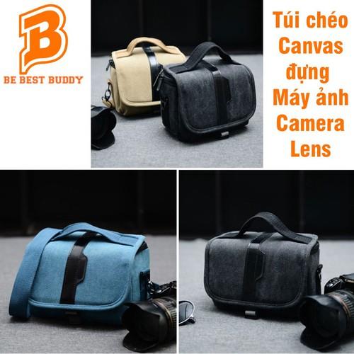 Túi chéo Canvas đựng Máy ảnh Camera Lens Túi máy ảnh 3 ngăn Túi Camera du lịch Túi canvas vintage