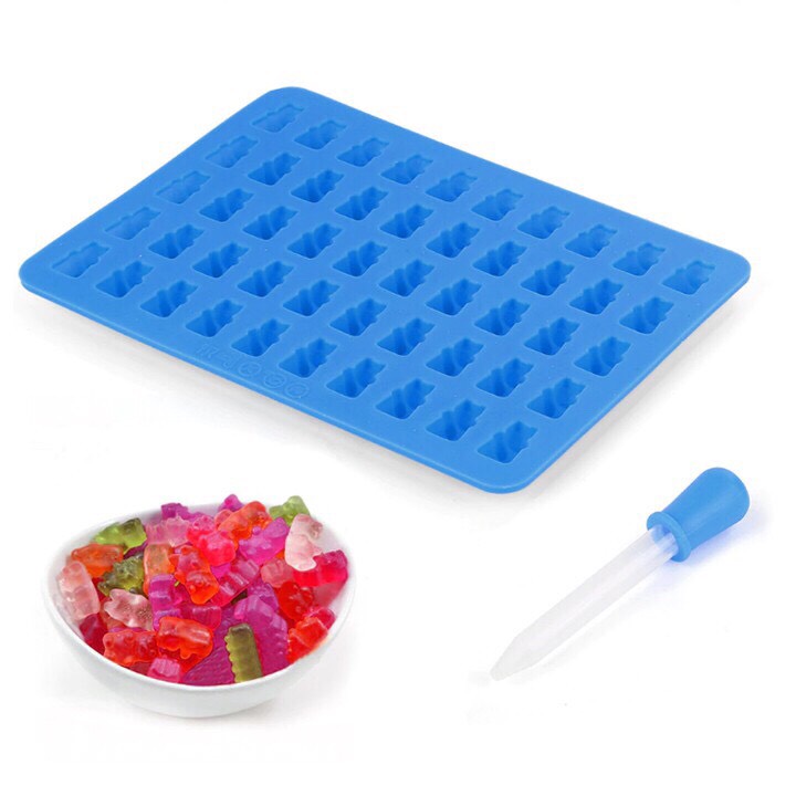 Khuôn silicon làm thạch rau câu, socola, kẹo chip chip 50 hình gấu kèm ống hút, Khuôn làm kẹo chip chip hàng dầy ( màu ngẫu nhiên), KHUÔN SILICON LÀM THẠCH RAU CÂU SOCOLA KẸO CHIP CHIP MẪU MINI TỰ CHỌN