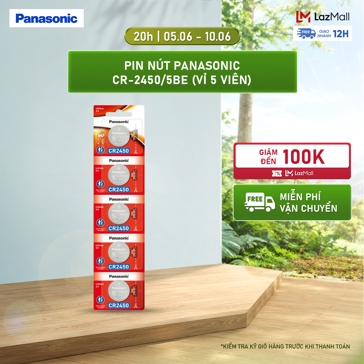 Vỉ 5 viên Pin nút Panasonic CR-2450/5BE – Hàng Chính Hãng