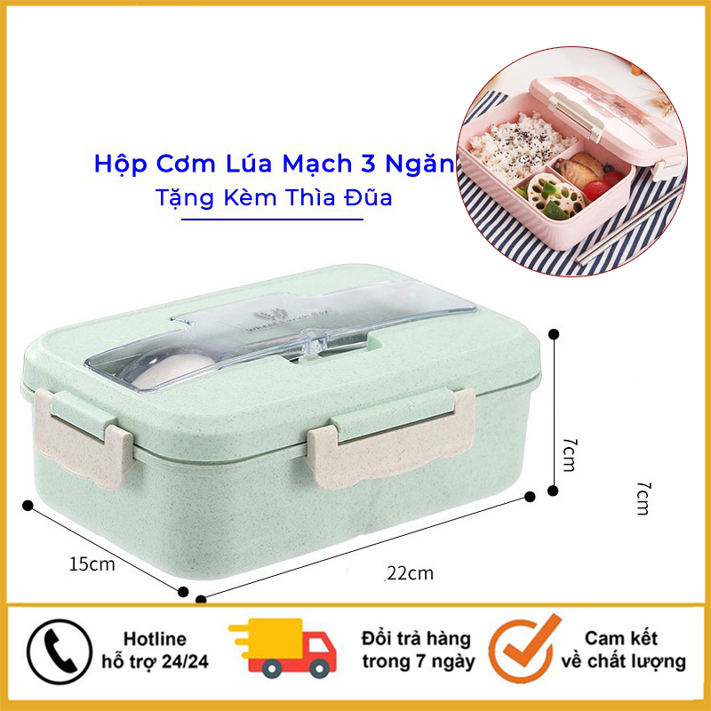 Hộp đựng cơm 3 ngăn - hộp cơm văn phòng khay nhựa 3 ngăn có giá điện thoại tặng thìa đũa inox cao cấp - hộp cơm lúa mạch 3 ngăn tiện dụng