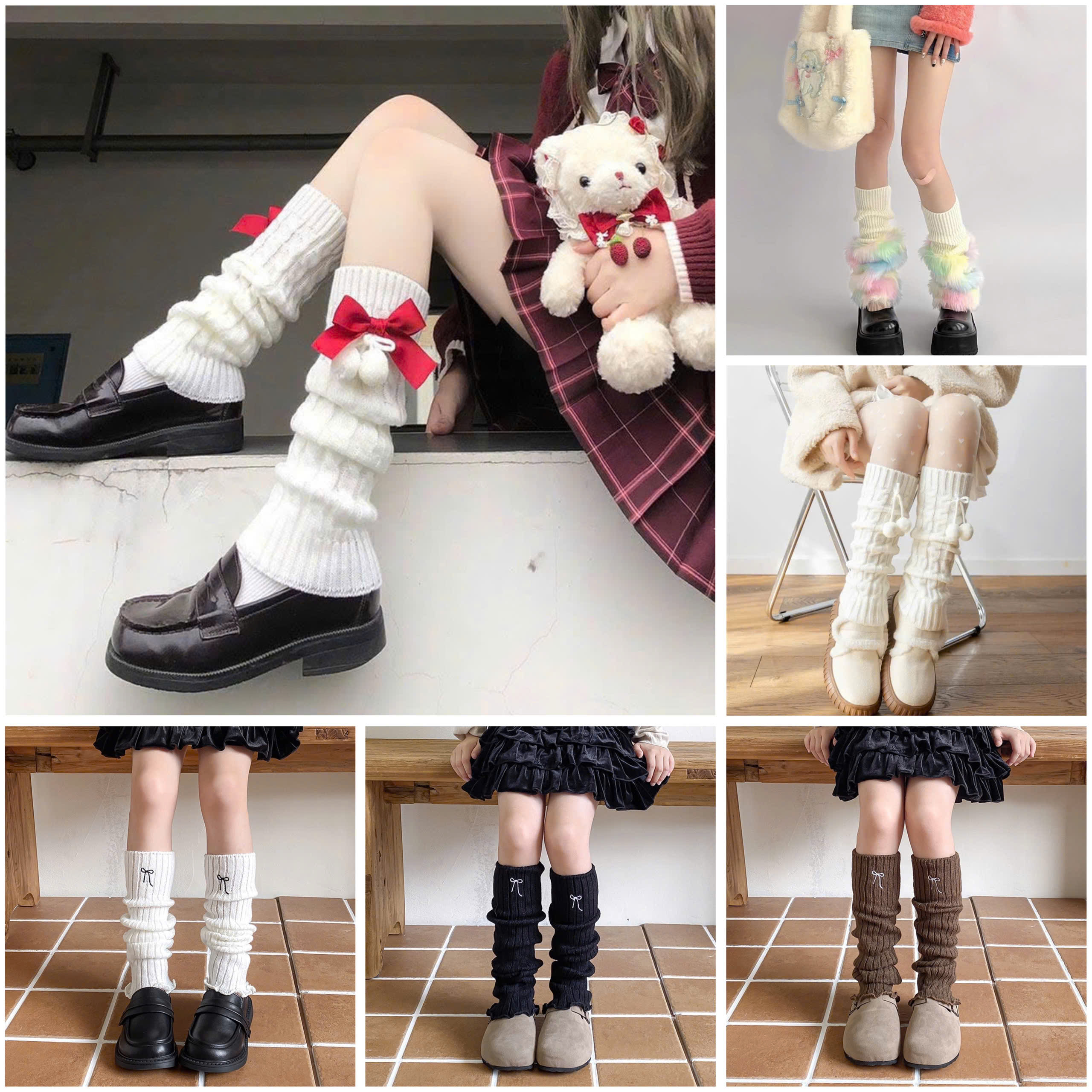 Tất Ống Chân Cho Bé Vớ Dài Dệt Kim Mềm Mịn Tất Ống Len Gắn Cherry Phong Cách Nhật Bản VG15