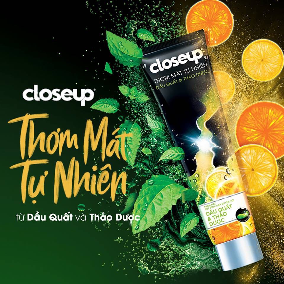 Combo 2 tuýp Kem đánh răng Closeup dạng gel sạch khuẩn Thơm Mát Tự Nhiên Dầu Quất, Thảo Dược 180g