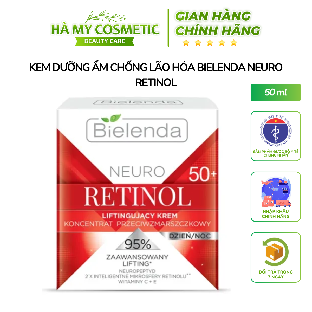 Kem chống lão hóa Bielenda Neuro Retinol Advanced Hydrating Moisturizer Day/Night 50+