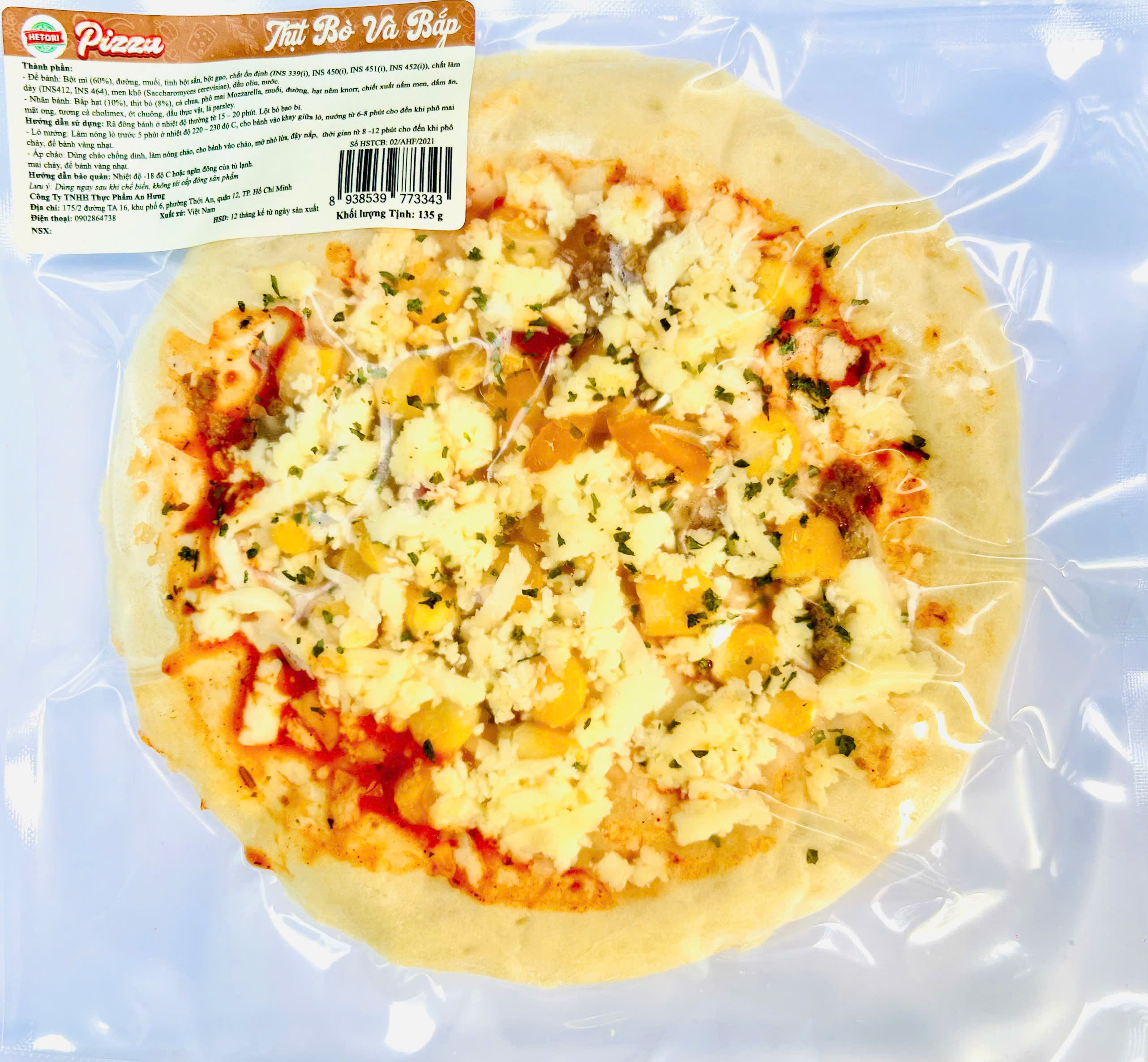 Pizza Thịt Bò và Bắp HETORI 135g - Size 15cm