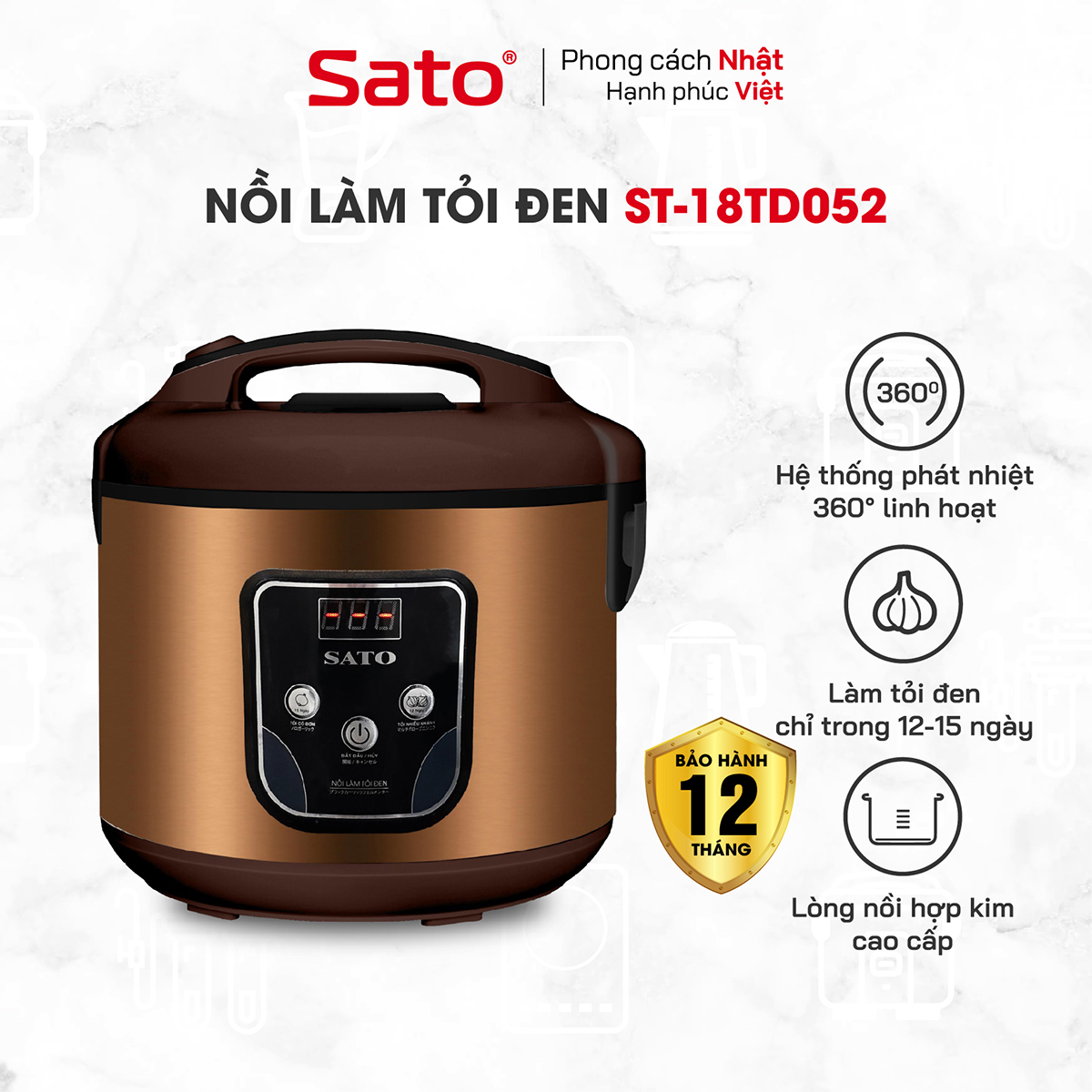 Nồi làm tỏi đen 1.5l sato 18td052