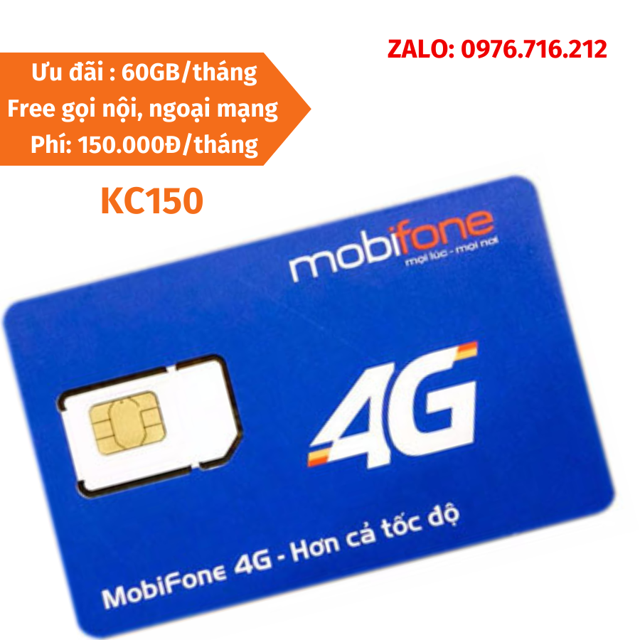 Sim Mobifone KC150 , 2Gb/ngày tương đương với 60Gb/tháng , Free nội mạng , 80p ngoại mạng FREESHIP -