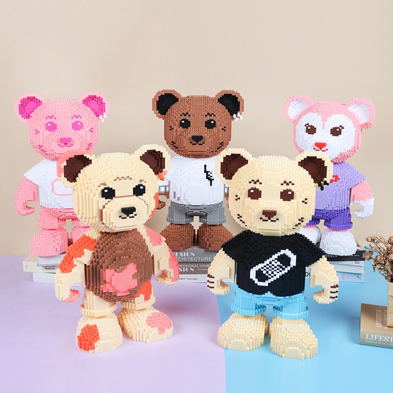 quà tặng 1/6 cho bé Bộ Đồ Chơi Mô Hình XẾP HÌNH Gia Đình Gấu Tribe of Teddy Bear Haicaipin 40cm