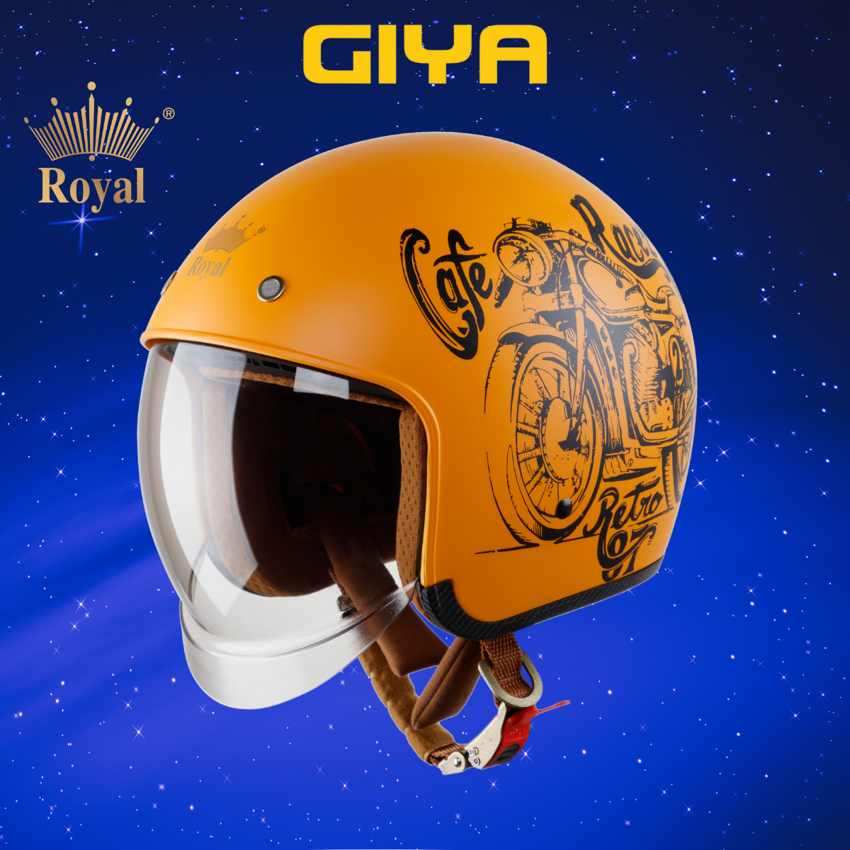 Nón bảo hiểm Royal M139 kính âm tem V7 nhám Cafe Racer, mũ bảo hiểm có kính che hết mặt màu trà hạn chế tia UV, nhiều size tiện lợi - Giya Helmet